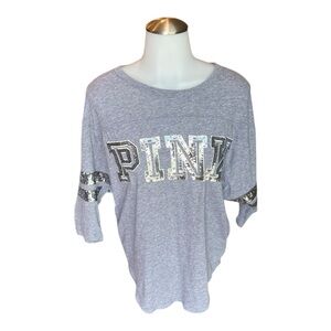 Size XS PINK Victoria's Secret Gray bling Sequin Logo Top